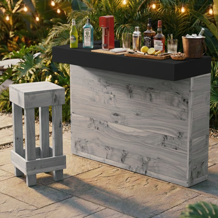 L-Shape Rustic Wooden Garden Bar