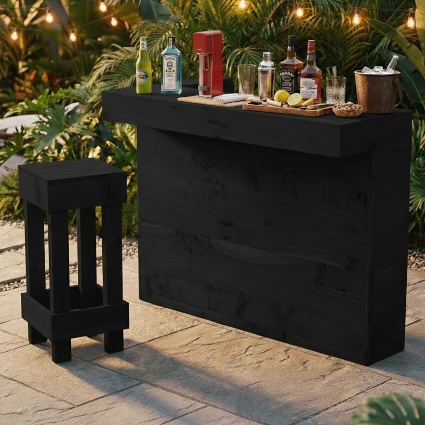 L-Shape Rustic Wooden Garden Bar
